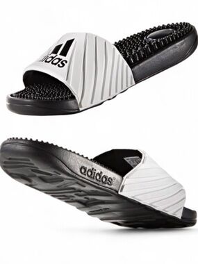 adidas Women’s  Black and White Slide Sandals with Massage Footbed